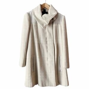 MACKAGE Peacoat Jacket Wool Leather Trim Pockets Off White Black Large GUC